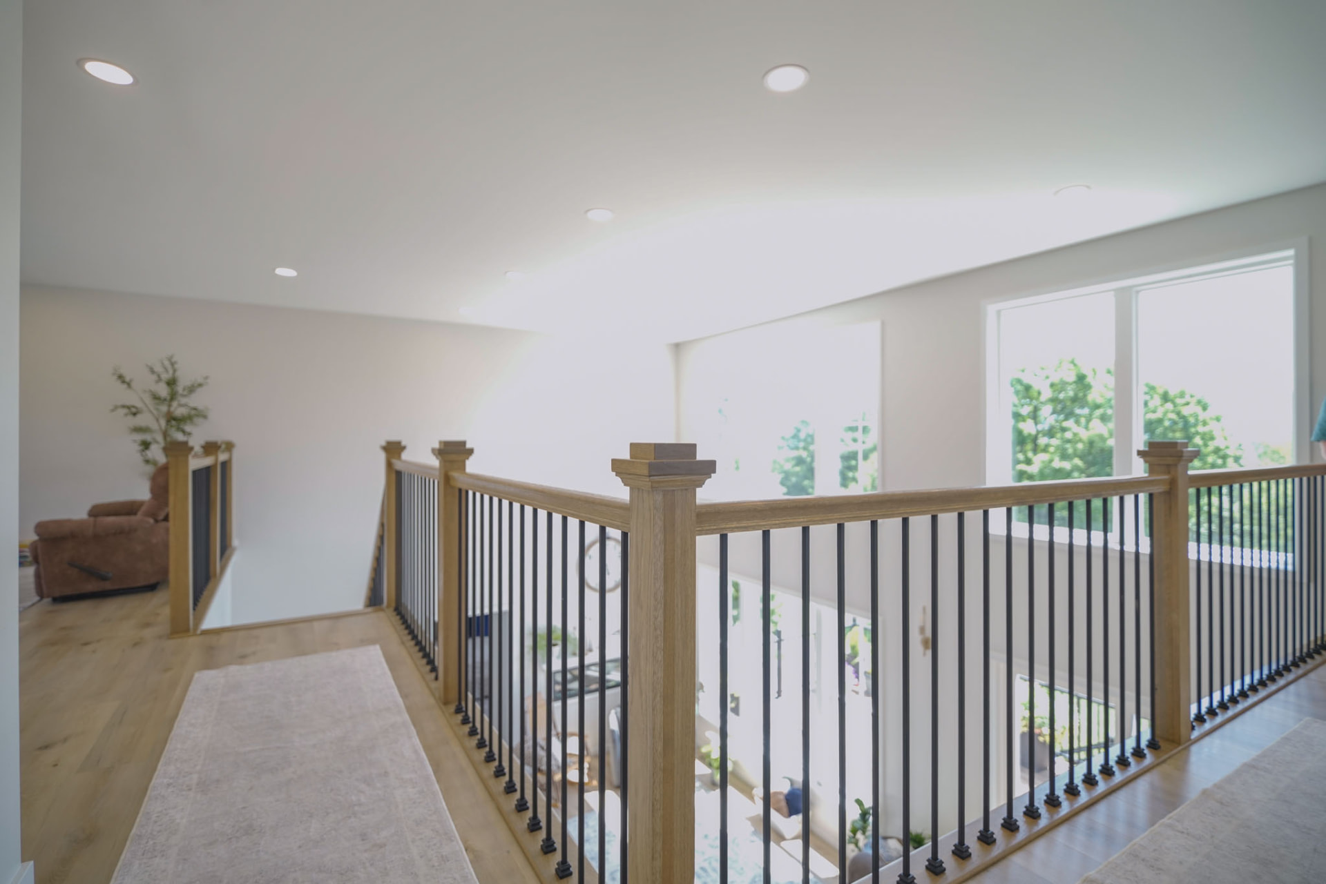 Byler Residence — open upstairs landing overlooking the great room below — KB Builders, Central Pennsylvania