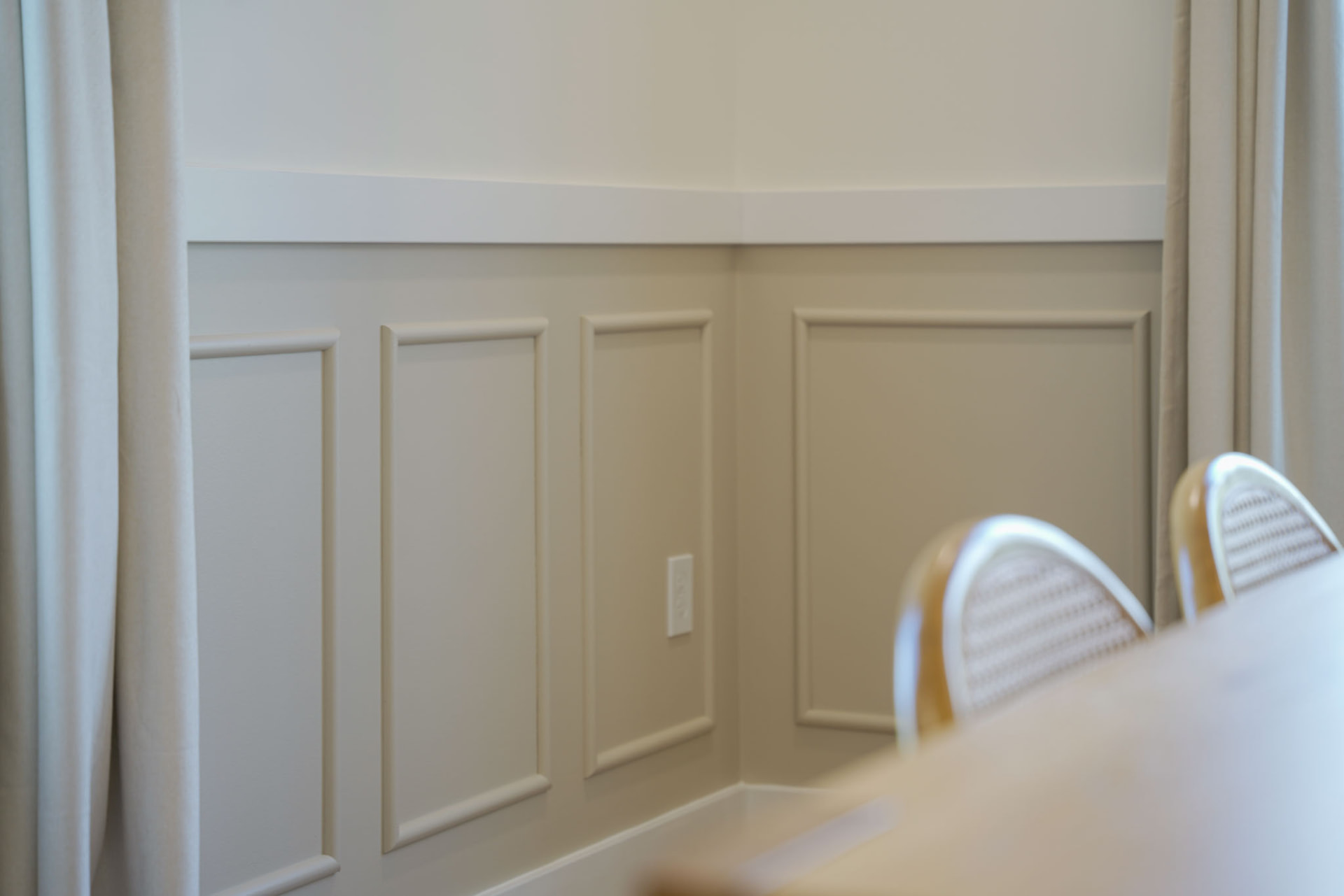 Yoder Residence — detail of custom painted wainscot panel millwork in the dining room — KB Builders, Central Pennsylvania